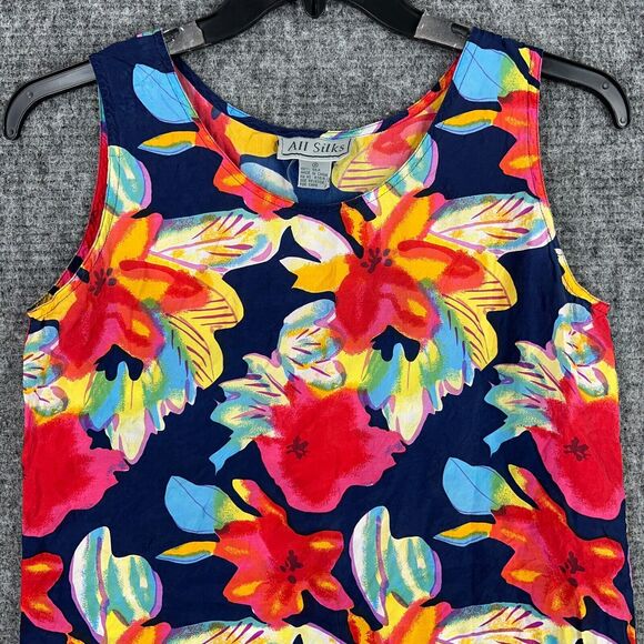 All Silks Shirt Womens Small Flowers Silk Blouse Tank Sleeveless Tunic Long - Picture 3 of 7
